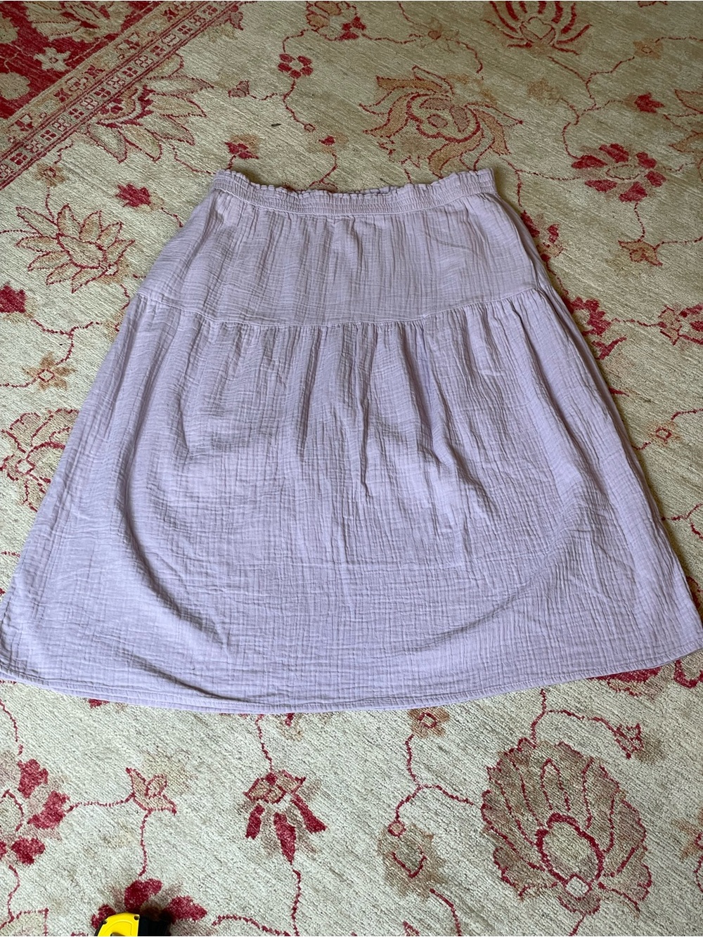 Women’s Lavender 100% Cotton Gauze Midi Skirt Pockets Elastic Waist Size XL